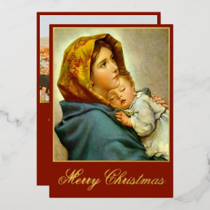 Madonna & Child Religious Christmas with Photo Foil Holiday Card