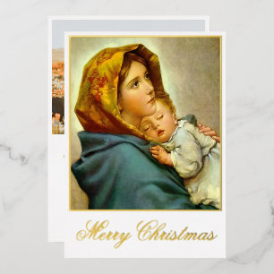 Madonna & Child Religious Christmas with Photo Foil Holiday Card