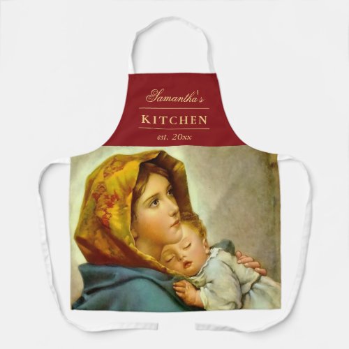 Madonna  Child Traditional Religious Christmas Apron