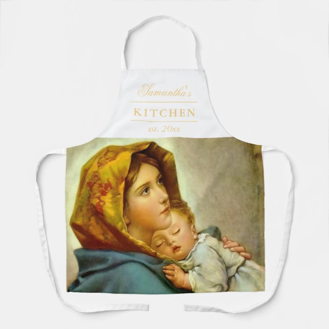 Madonna & Child Traditional Religious Christmas Apron (Front)