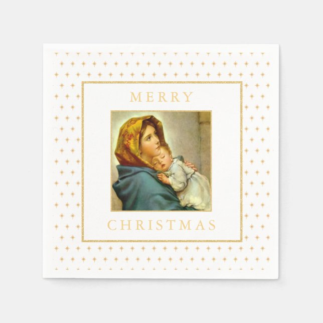 Madonna & Child Traditional Religious Christmas Napkins (Front)
