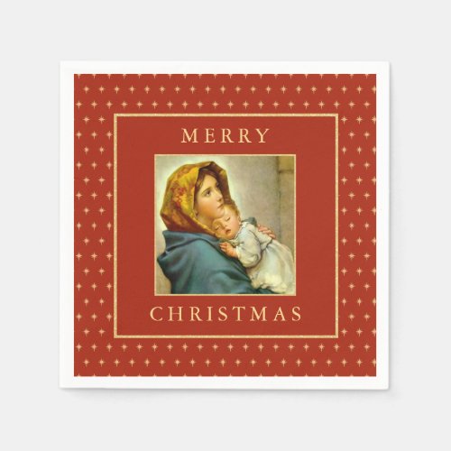 Madonna  Child Traditional Religious Christmas Napkins