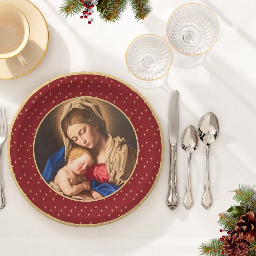 Madonna  Child Traditional Religious Christmas Paper Plates