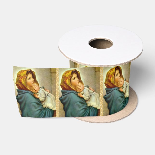 Madonna & Child Traditional Religious Christmas Satin Ribbon (Spool)