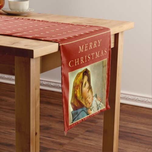 Madonna  Child Traditional Religious Christmas Short Table Runner
