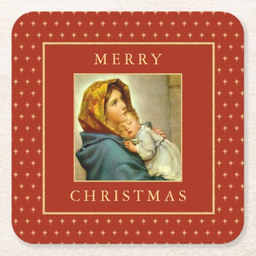 Madonna  Child Traditional Religious Christmas Square Paper Coaster