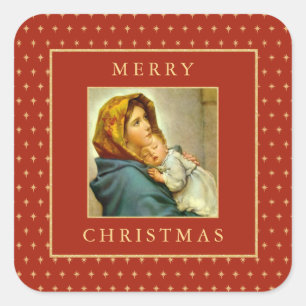 Madonna & Child Traditional Religious Christmas Square Sticker