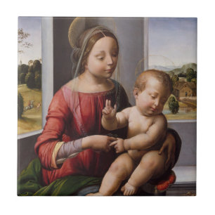 Madonna & Child with John the Baptist Ceramic Tile