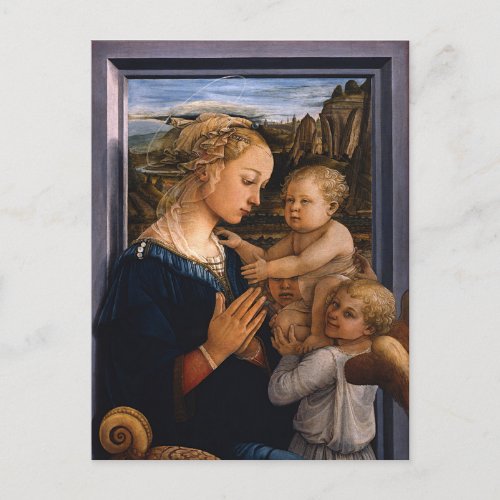 Madonna  Child with Two Angels by Filippo Lippi _ Postcard