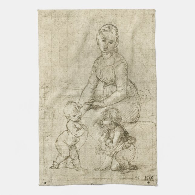 Madonna, Christ and Saint John Baptist by Rapahel Kitchen Towel (Vertical)
