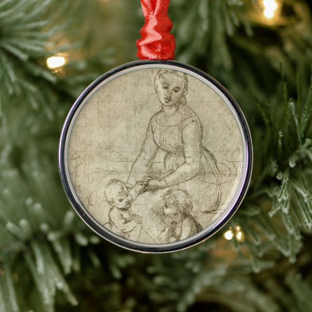Madonna, Christ and Saint John Baptist by Rapahel Metal Ornament (Tree)