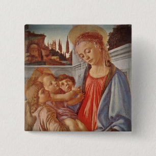 Madonna Christ Child and Two Angels Button