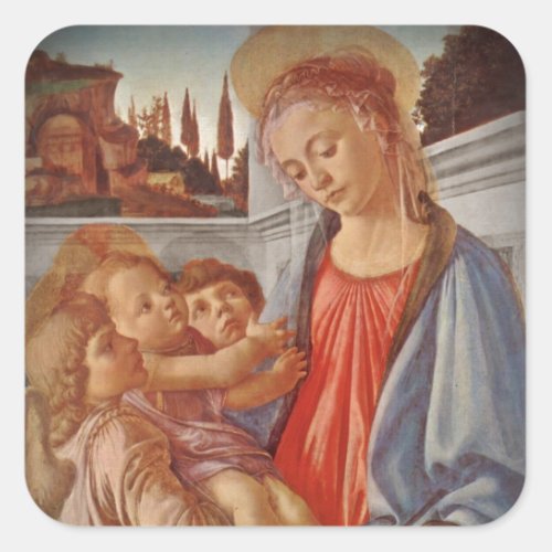 Madonna Christ Child and Two Angels Square Sticker