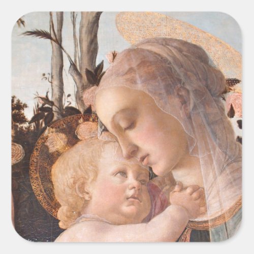 Madonna del Magnificat holding Baby Jesus Square Sticker