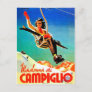 Madonna di Campiglio, woman on ski lift, vintage Postcard