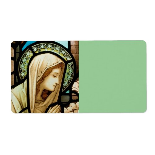 Madonna in Prayer Stained Glass Label