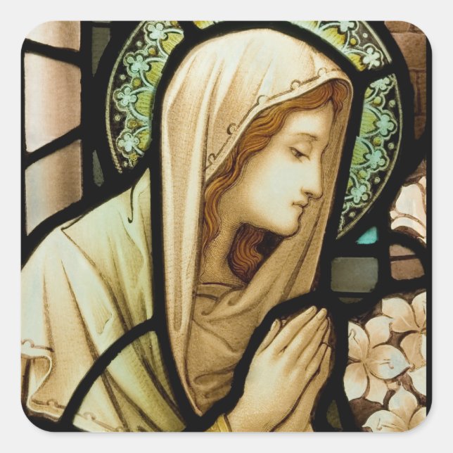 Madonna in Prayer Stained Glass Square Sticker (Front)