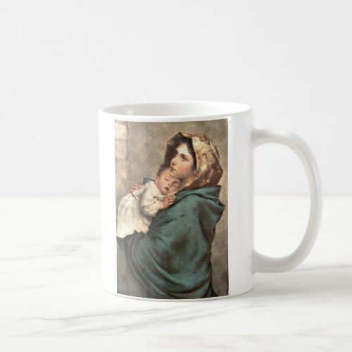 Madonna in Scarf Holds Baby Jesus Coffee Mug