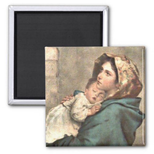 Madonna in Scarf Holds Baby Jesus Magnet