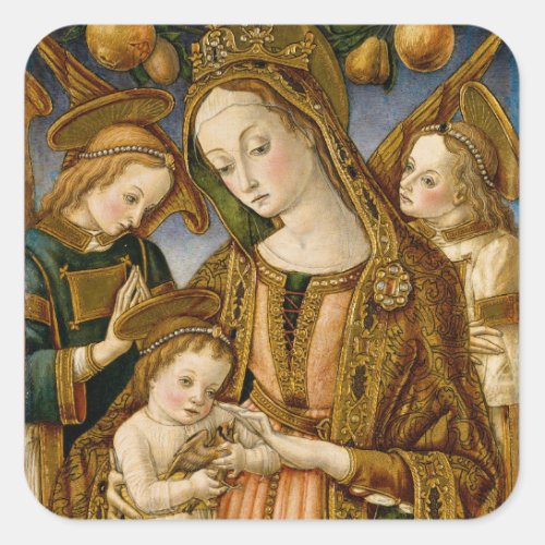 Madonna Jesus Christ Angels Elegant Christmas Square Sticker
