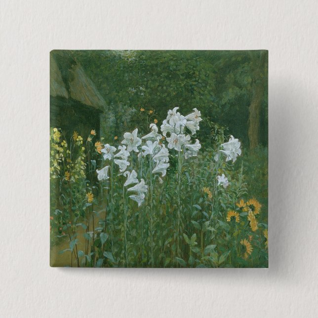 Madonna Lilies in a Garden Button (Front)