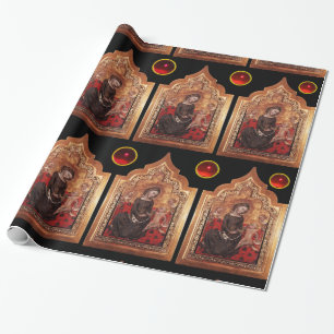 MADONNA OF HUMILITY / Red Ruby Gemstones Christmas Wrapping Paper