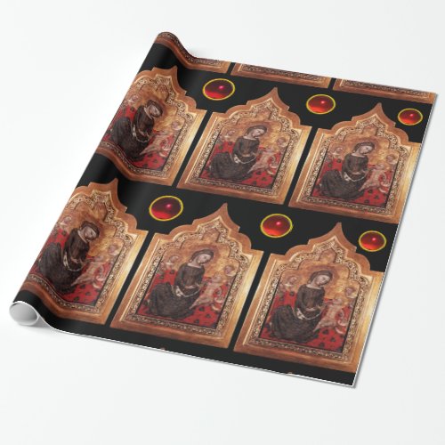 MADONNA OF HUMILITY  Red Ruby Gemstones Christmas Wrapping Paper