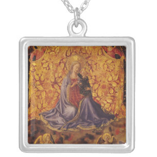 Madonna of Humility with Christ Child and Angels Silver Plated Necklace