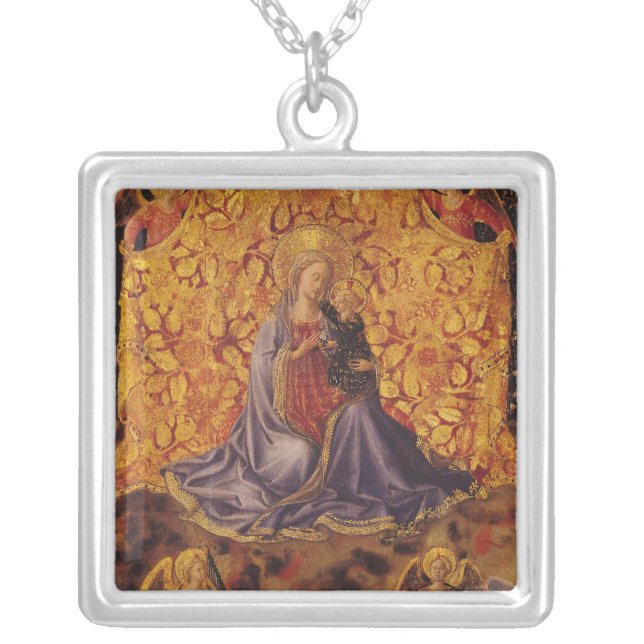 Madonna of Humility with Christ Child and Angels Silver Plated Necklace (Front)