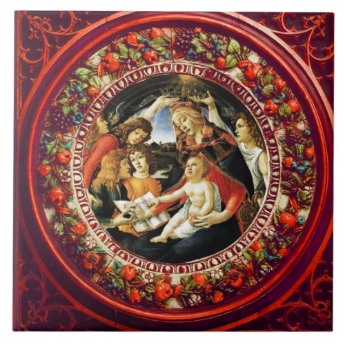 Madonna of Magnificat by Botticelli Round Ceramic Tile