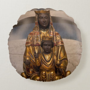 Madonna of Montserrat Black Madonna Spain Round Pillow