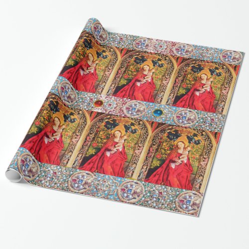 MADONNA OF ROSE BOWER RED BLUE GEMSTONESPEARLS WRAPPING PAPER