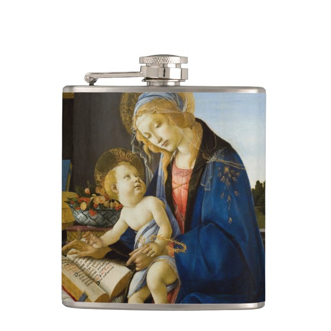 Madonna of the Book by Botticelli Hip Flask (Front)