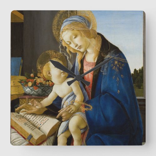 Madonna of the Book by Botticelli Square Wall Clock