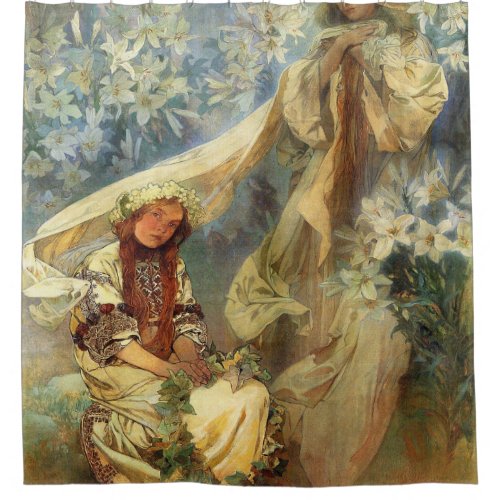 Madonna Of The Lilies 1905 _ Alphonse Mucha Shower Curtain