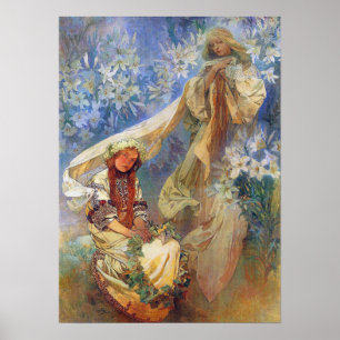 Madonna of the Lilies, Alphonse Mucha Art Poster