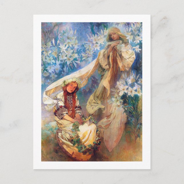 Madonna of the Lily, Mucha Postcard (Front)