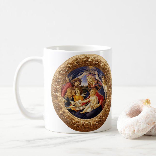 Madonna of the Magnificat by Sandro Botticelli Coffee Mug (With Donut)
