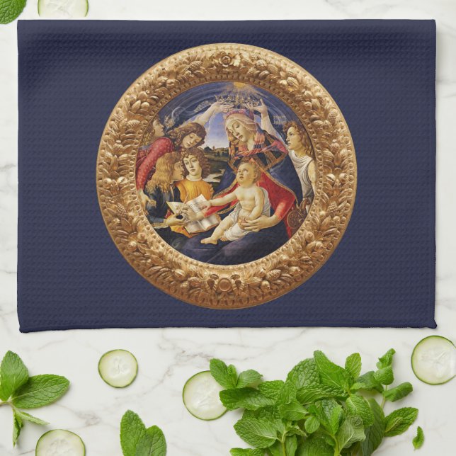 Madonna of the Magnificat by Sandro Botticelli Kitchen Towel (Folded)
