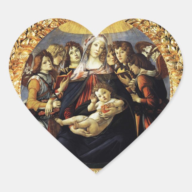 Madonna of the Pomegranate Heart Heart Sticker (Front)