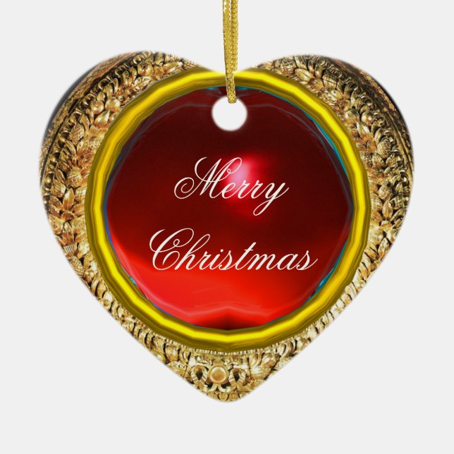 Madonna of the Pomegranate / Ruby Gemstone Heart Ceramic Ornament (Front)