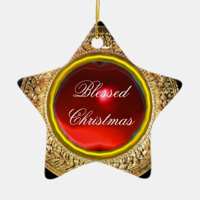 Madonna of the Pomegranate / Ruby Gemstone Star Ceramic Ornament (Front)