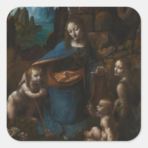 Madonna of the Rocks"Virgin Mary, baby Jesus, John Square Sticker