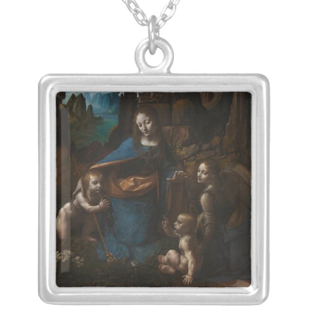 Madonna of the Rocks, Virgin Mary, Jesus, John Silver Plated Necklace (Front)