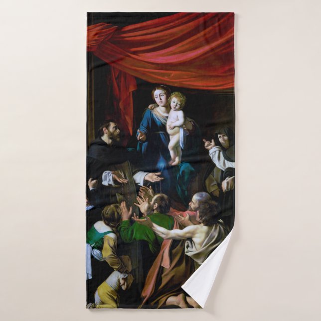 Madonna of the Rosary, Caravaggio Bath Towel (Bath Towel)