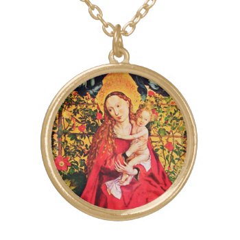 Madonna Of The Rose Bower Gold Plated Necklace by bulgan_lumini at Zazzle
