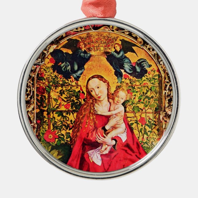 MADONNA OF THE ROSE BOWER MISTLETOES,HOLLY BERRIES METAL ORNAMENT (Front)