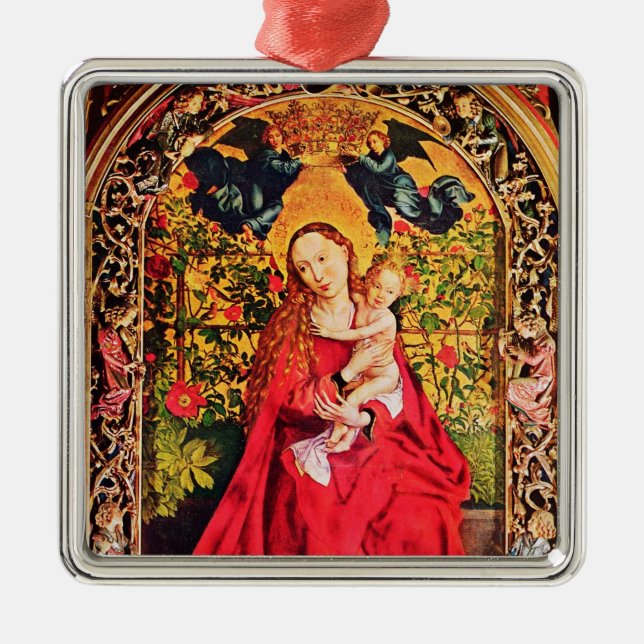 MADONNA OF THE ROSE BOWER MISTLETOES,HOLLY BERRIES METAL ORNAMENT (Front)
