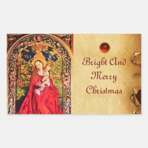 MADONNA OF THE ROSE BOWER PARCHMENT RECTANGULAR STICKER
