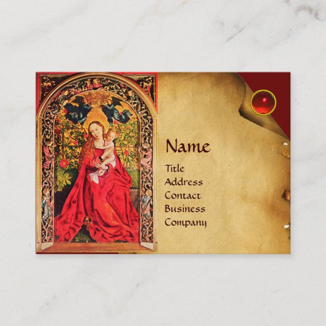 MADONNA OF THE ROSE BOWER PARCHMENT ,Red Ruby Gem Business Card (Front)